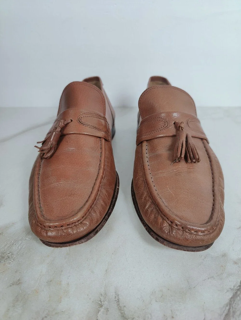 VTG French Shriner Men's Brown Leather Tassel Loafers Moc Toe, Sz 11